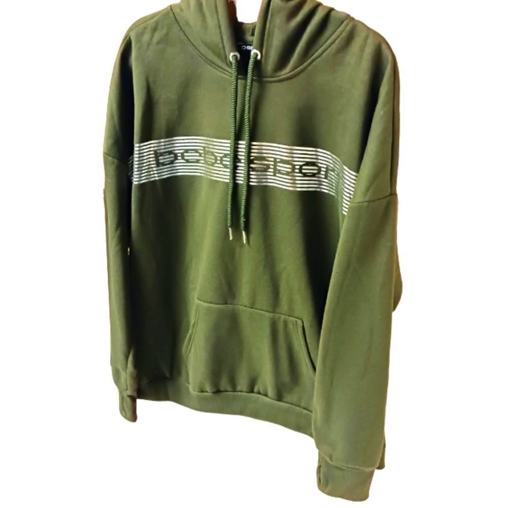 BEBE SPORT Plus Size Women's Forest Green Solid Stripe LogoโHoodie NWT - Picture 8 of 14